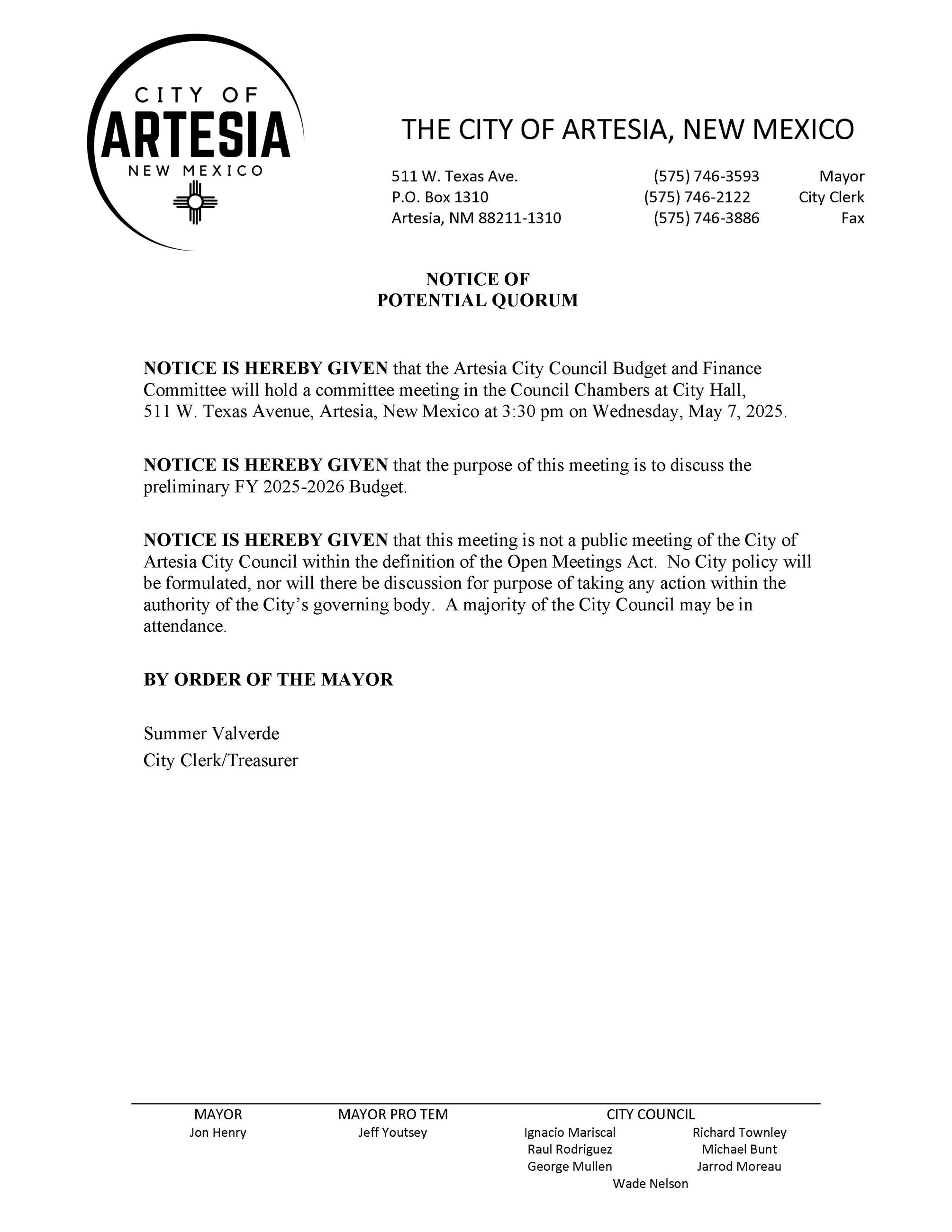 05-07-2025 Notice Potiential Quorum