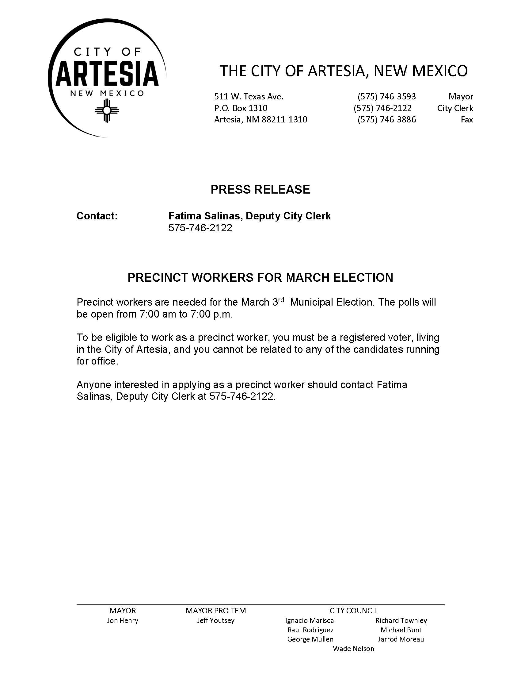 Press Release for Election Workers